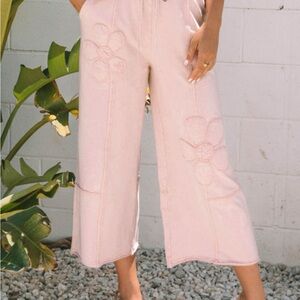 Pink Floral Embroidered Women's Pants